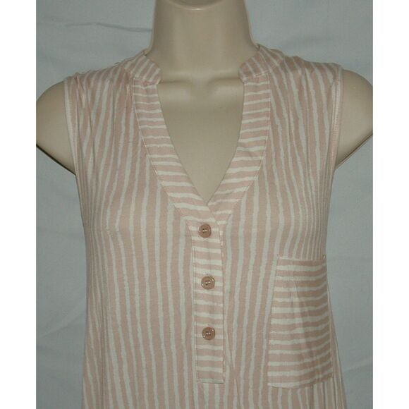 NEW NWT Tan Striped Sz Small Drawstring Waist Soft Stretchy Knee Length Dress - Picture 2 of 5